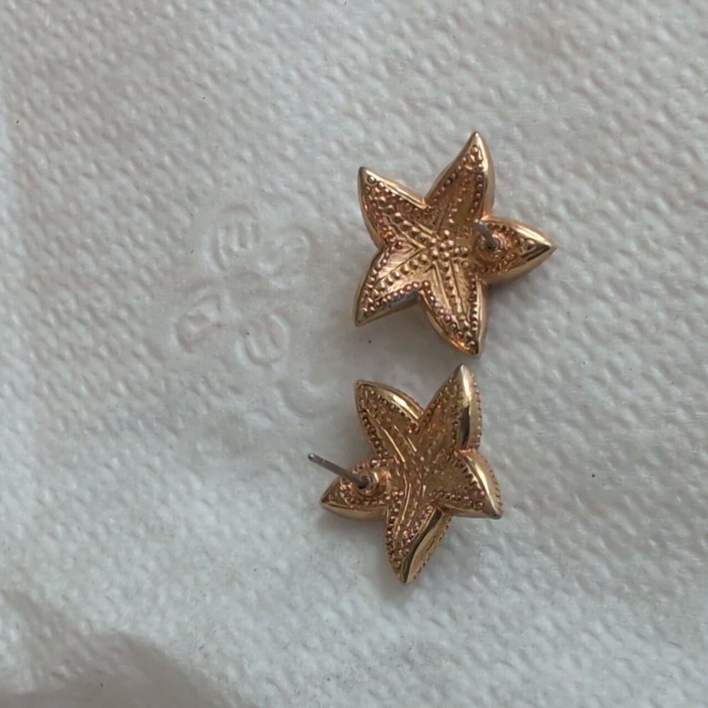 Beaded Pearl Starfish Earrings Pierced Earrings. Americana - Picture 6 of 7